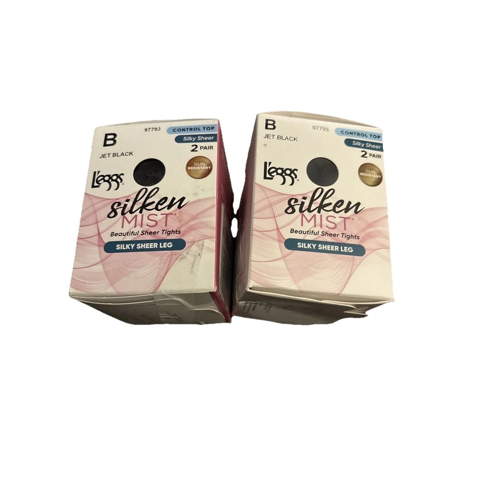 New 4 Pair WomenLeggs Silken mist Black Control Top Pantyhose Tights READ DESC
